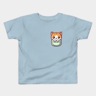 Domestic Shorthair Cat in Pocket Kawaii Peeking Kitten Kids T-Shirt